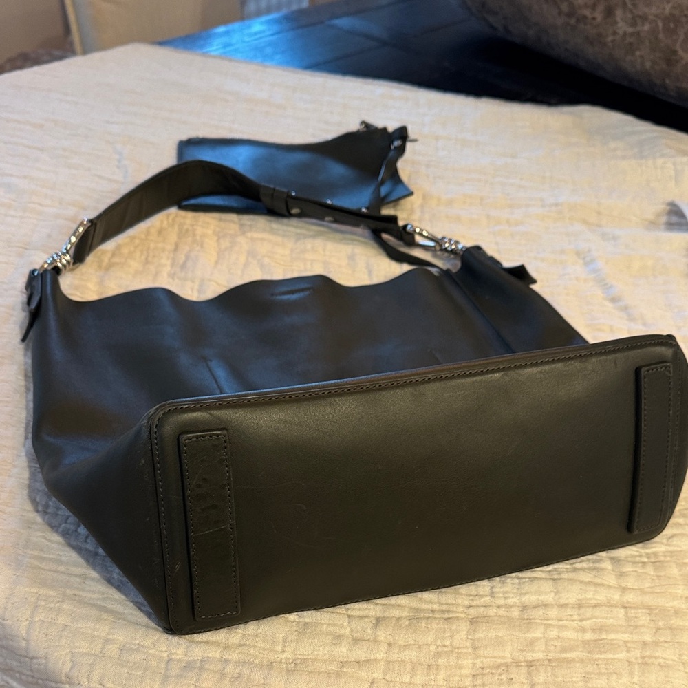AllSaints Olive Green Leather Shoulder Bag with Silver Hardware - Picture 12 of 16
